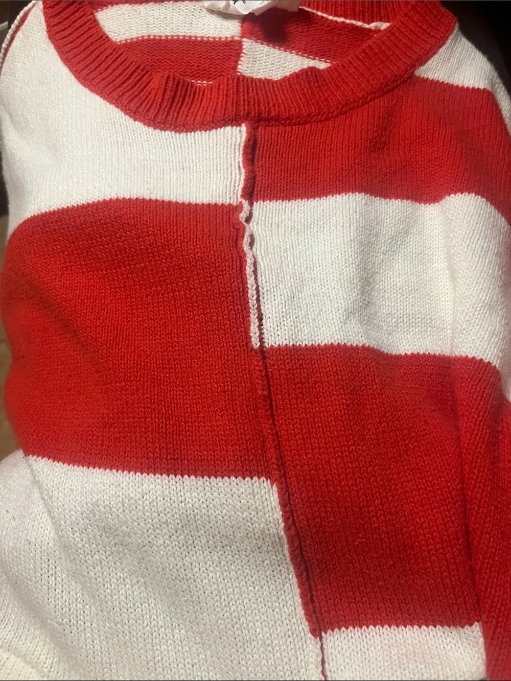 &Merci Mixed Media Stripe Sweater Dress in Red/Ivory Colorblock Knit Cotton